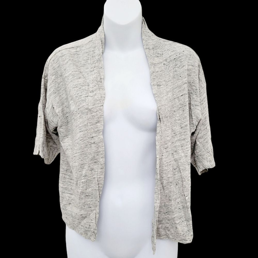 LOFT Light Heathered Gray Open Front Short Sleeve Cardigan